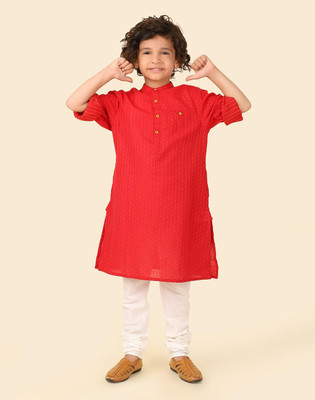 Fabindia Boys Self Design Straight Kurta(Red)