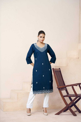 RIWAJ E SHRINGAR Women Embroidered A-line Kurta(White)