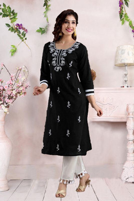 vikshi Women Embroidered Straight Kurta(Multicolor)