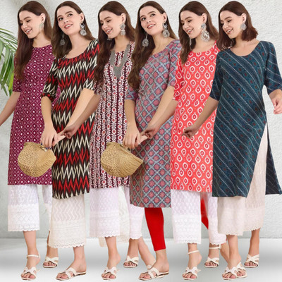 1 Stop Fashion Women Printed Straight Kurta(Multicolor)
