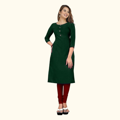 Adgood fashion Women Printed Straight Kurta(Dark Green)