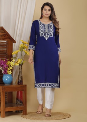 P PRIYA FASHION Women Embroidered Straight Kurta(Light Blue)