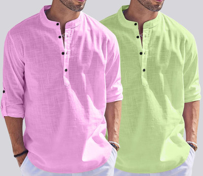 ZARTHA Men Solid Straight Kurta(Pink, Green)