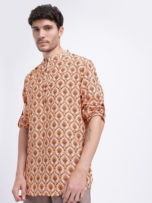 Anouk Rustic Men Printed Straight Kurta(White)
