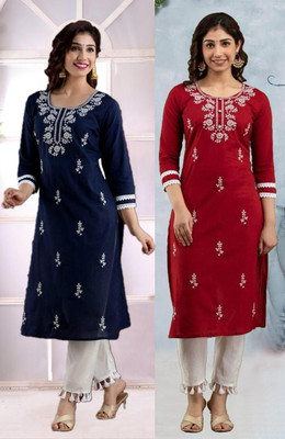 SISTO Women Chikan Embroidery A-line Kurta(Multicolor)