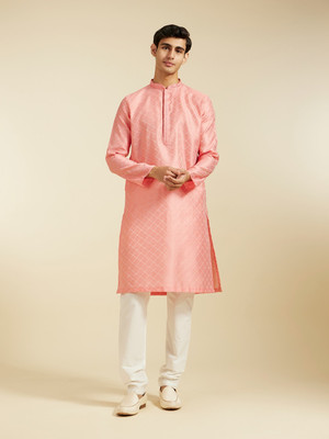 DIWAS by Manyavar Men Self Design Straight Kurta(Pink)