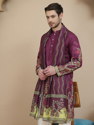 Jompers Men Embroidered Straight Kurta(Purple)