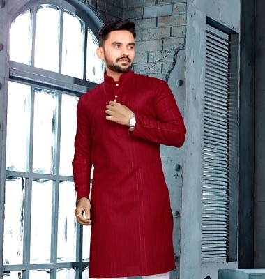 TAMMU Men Solid A-line Kurta(Maroon)