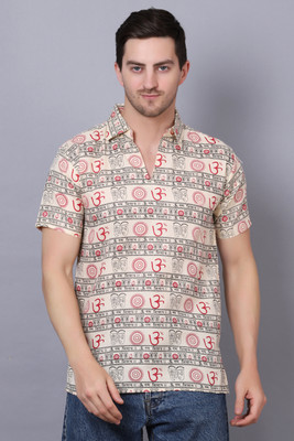 AXOLOTL Men Printed Straight Kurta(Beige)