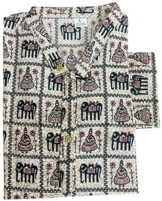 PoojaPrints Men Block Print Straight Kurta(Beige)