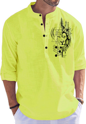 Kavyangle Creation Men Printed Straight Kurta(Light Green)