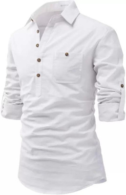 Life Roads Men Solid Straight Kurta(White)