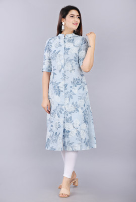 MintMarie Women Printed Frontslit Kurta(Blue)