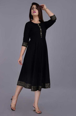 SMIEN Women Solid Anarkali Kurta(Black)