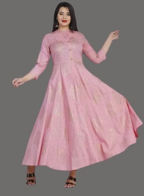 AnviTextile Women Printed Anarkali Kurta(Pink, Gold)