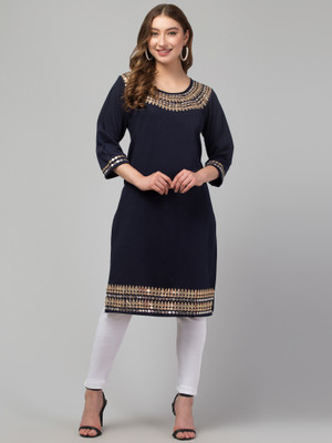 CROWN KING GARMENTS Women Embroidered Straight Kurta(Blue)