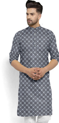 ShivLeela Men Printed Straight Kurta(Grey, White)