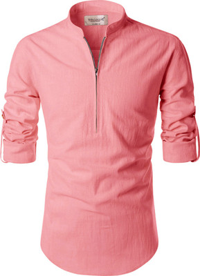 Univibe Men Solid Straight Kurta(Pink)