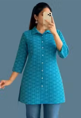 Aayra collection Women Printed A-line Kurta(Blue)