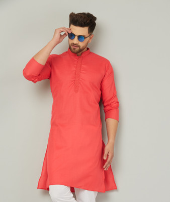 AEW DESIGNS Men Solid Straight Kurta(Red)