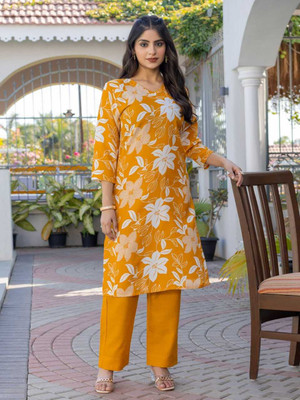 GSDFGFe Women Floral Print, Printed Straight Kurta(Yellow)