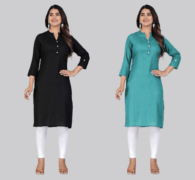 StyloQueen Women Solid Straight Kurta(Blue)