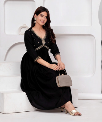 Lakshay Fashion Women Embellished Anarkali Kurta(Black)