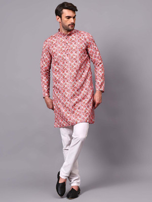 FireFish Men Self Design A-line Kurta(Gold)