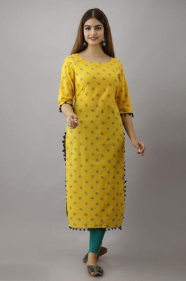 KRISHA CREATION Women Embroidered A-line Kurta(Yellow)