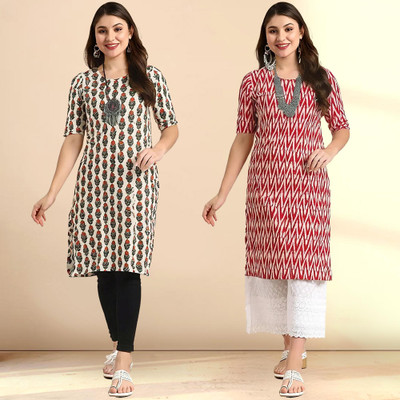 EthnicBasket Women Printed Straight Kurta(Multicolor)