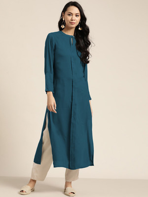 WOMEN VILLAGE Women Solid A-line Kurta(Blue)