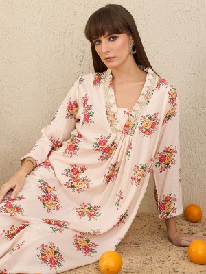 Indo Era Women Printed A-line Kurta(White)