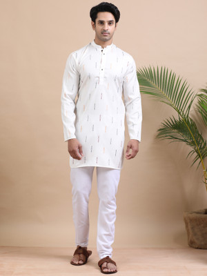 Tattva Men Printed Straight Kurta(White)