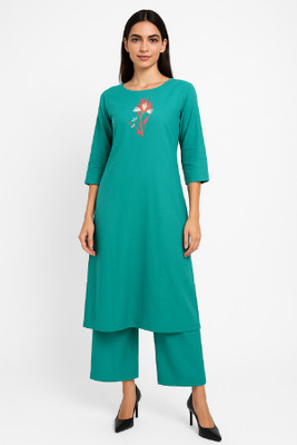 Clothing Stories Women Embroidered Straight Kurta(Blue)