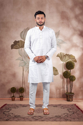 Varbandhan Men Solid Straight Kurta(White)