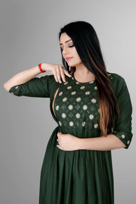 RANGRAIL Women Embroidered Anarkali Kurta(Green)