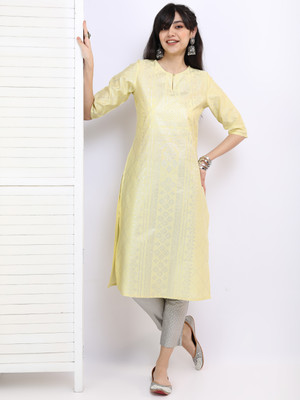 Vishudh Women Printed Straight Kurta(Yellow)