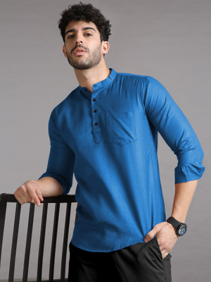 MENTIFIC Men Solid Straight Kurta(Blue)