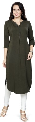 Nioni Women Solid Straight Kurta(Dark Green)