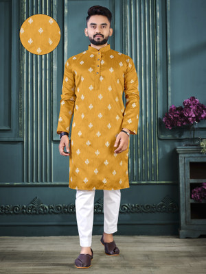 ZINKU FASHION Men Embroidered A-line Kurta(Yellow)