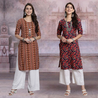Moda Rapido Women Printed Straight Kurta(Multicolor)