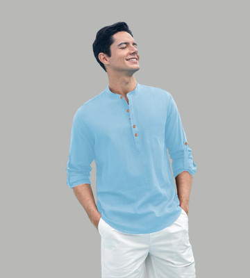 HOC's Men Solid Straight Kurta(Light Blue)
