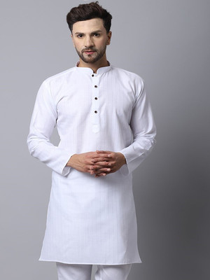 kaifoo Men Striped Straight Kurta(White)