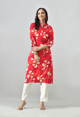 MAURYA Women Floral Print Straight Kurta(Red)
