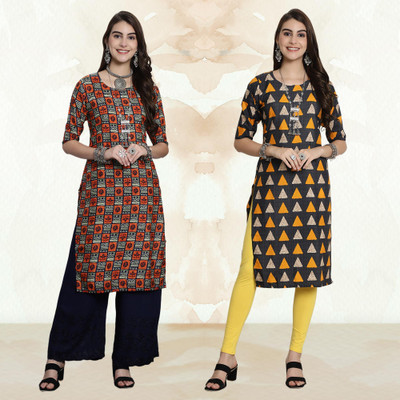Moda Rapido Women Printed Straight Kurta(Multicolor)