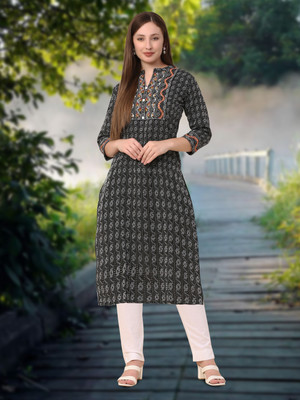 ALQUSWA GROUP Women Embroidered A-line Kurta(Black)
