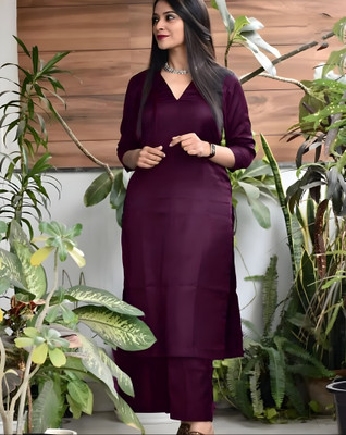 ISTOCAN Women Solid A-line Kurta(Maroon)