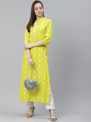 mokshi Women Printed A-line Kurta(Light Green)