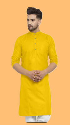 The Fashion Outlets Men Solid A-line Kurta(Yellow)