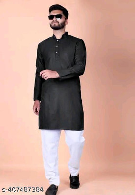 VyomCreation Men Solid Straight Kurta(Black)